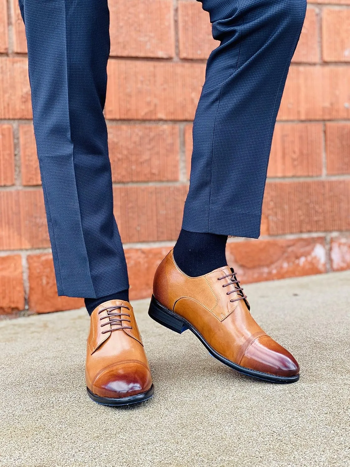 CALTO Men's Invisible Height Increasing Elevator Shoes - Antique Brown Premium Leather Lace-up Formal Oxfords - 2.8 Inches Taller - Y1002 - Size 11 D(M) US