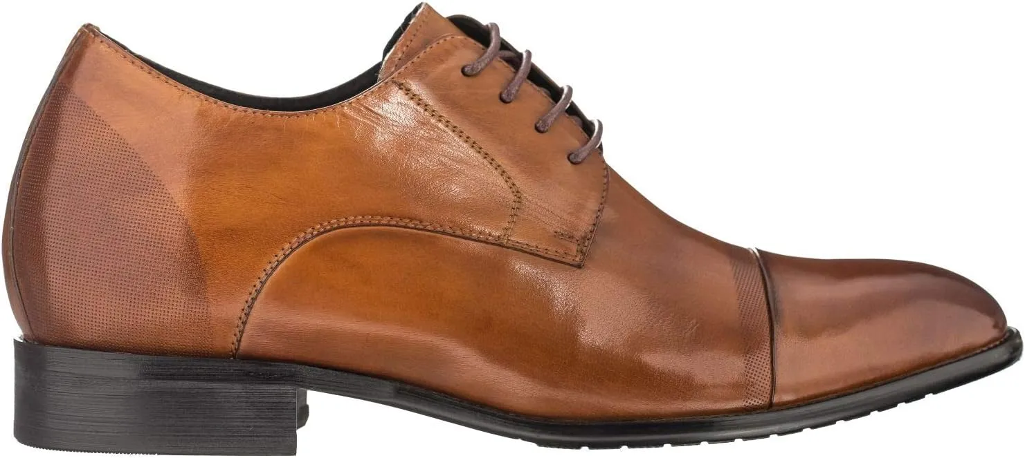CALTO Men's Invisible Height Increasing Elevator Shoes - Antique Brown Premium Leather Lace-up Formal Oxfords - 2.8 Inches Taller - Y1002 - Size 11 D(M) US