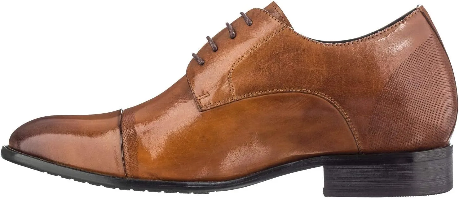 CALTO Men's Invisible Height Increasing Elevator Shoes - Antique Brown Premium Leather Lace-up Formal Oxfords - 2.8 Inches Taller - Y1002 - Size 11 D(M) US