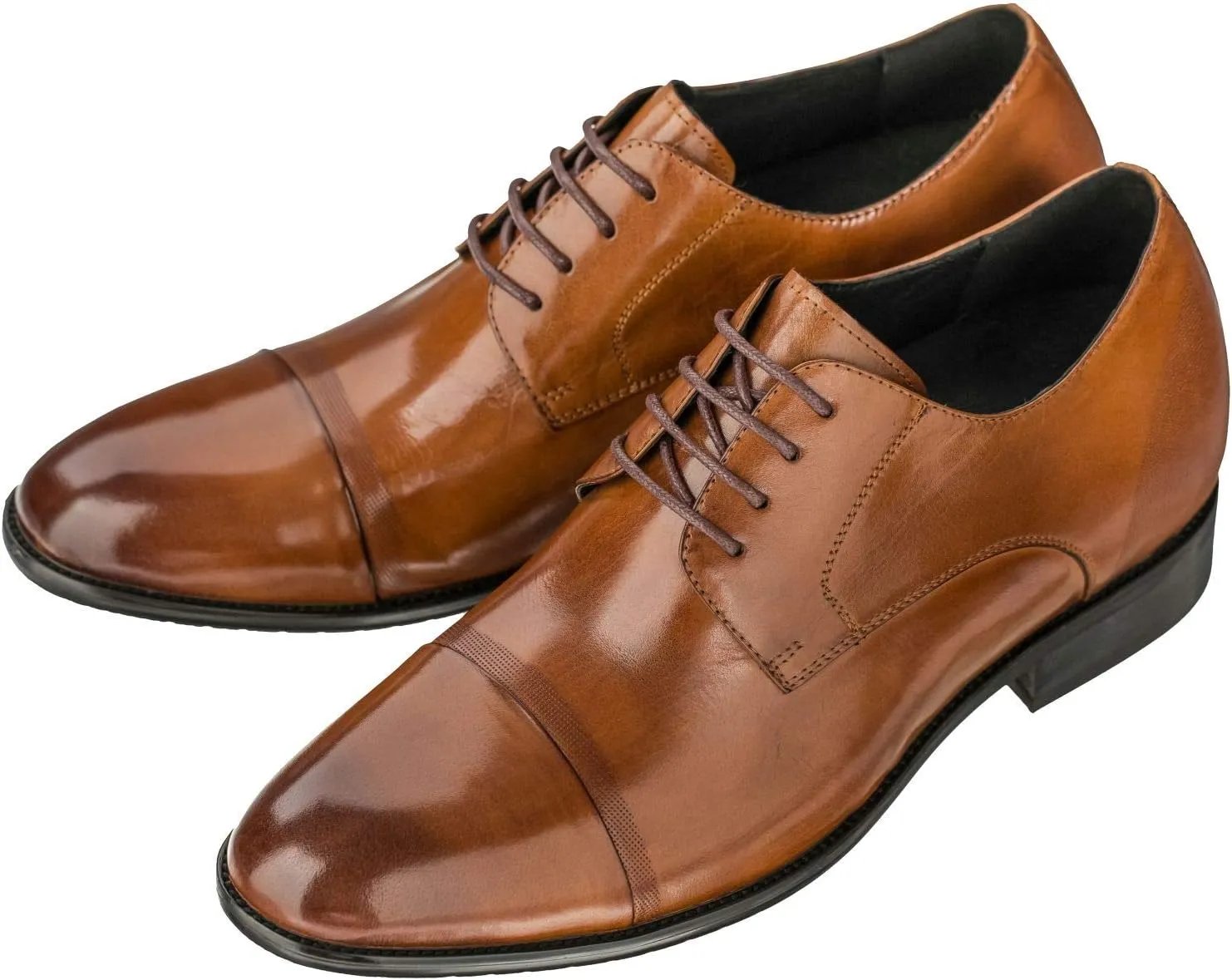 CALTO Men's Invisible Height Increasing Elevator Shoes - Antique Brown Premium Leather Lace-up Formal Oxfords - 2.8 Inches Taller - Y1002 - Size 11 D(M) US
