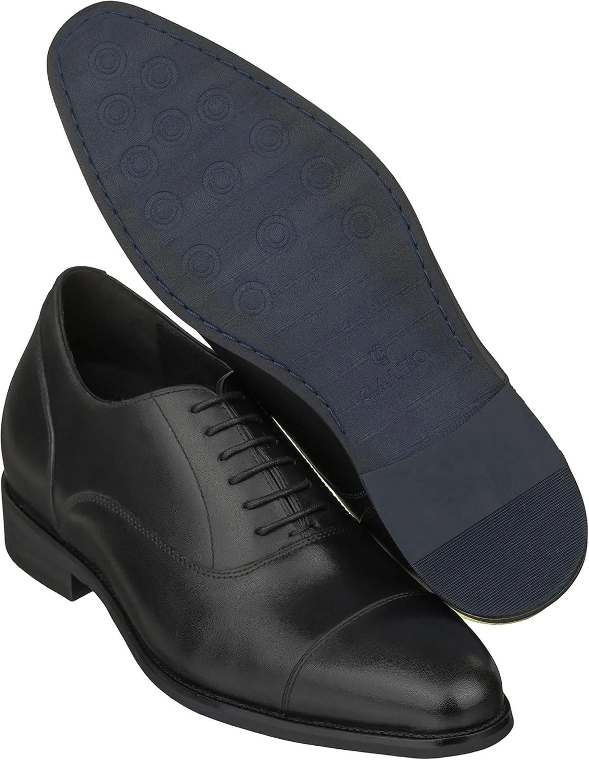 CALTO Men's Invisible Height Increasing Elevator Shoes - Black Premium Leather Lace-up Super Lightweight Formal Oxfords - 3 Inches Taller - S3032 - Size 9 D(M) US