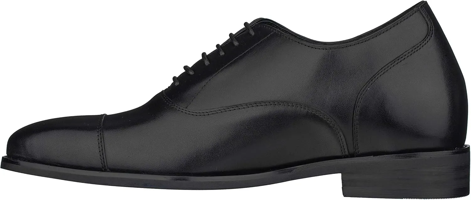 CALTO Men's Invisible Height Increasing Elevator Shoes - Black Premium Leather Lace-up Super Lightweight Formal Oxfords - 3 Inches Taller - S3032 - Size 9 D(M) US