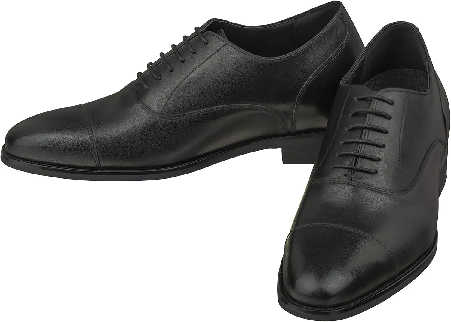 CALTO Men's Invisible Height Increasing Elevator Shoes - Black Premium Leather Lace-up Super Lightweight Formal Oxfords - 3 Inches Taller - S3032 - Size 9 D(M) US