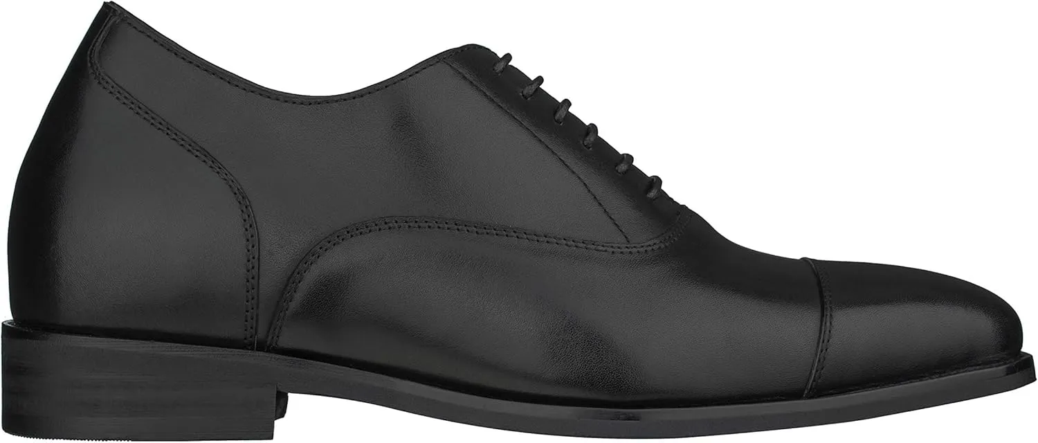 CALTO Men's Invisible Height Increasing Elevator Shoes - Black Premium Leather Lace-up Super Lightweight Formal Oxfords - 3 Inches Taller - S3032 - Size 9 D(M) US