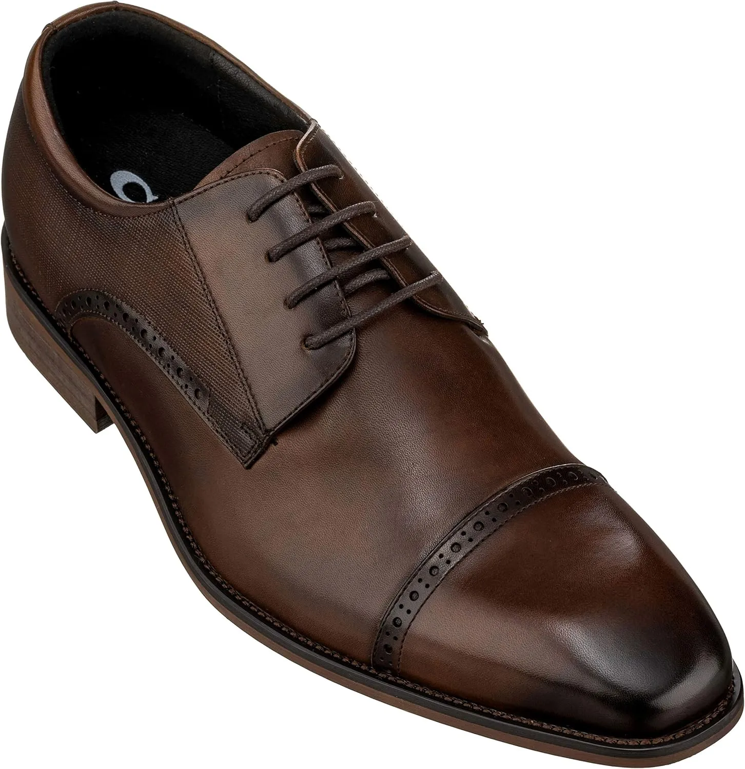CALTO Men's Invisible Height Increasing Elevator Shoes - Coffee Brown Premium Leather Lace-up Dress Formal Oxfords - 2.4 Inches Taller - Y6303 - Size 11.5 D(M) US