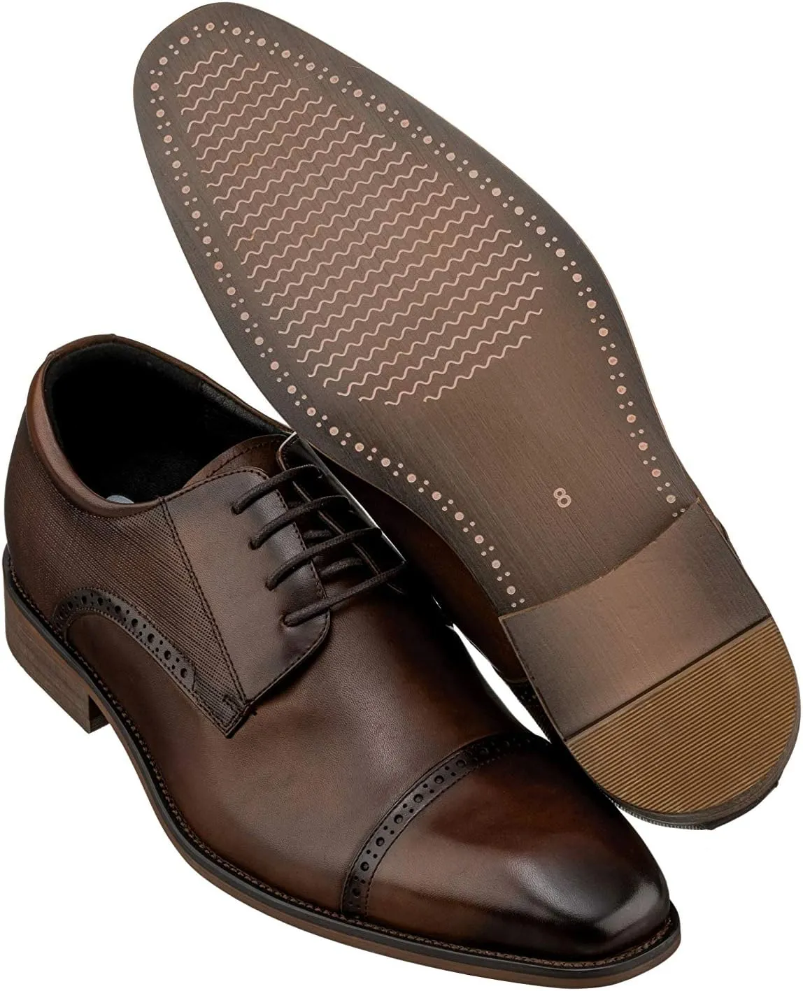 CALTO Men's Invisible Height Increasing Elevator Shoes - Coffee Brown Premium Leather Lace-up Dress Formal Oxfords - 2.4 Inches Taller - Y6303 - Size 11.5 D(M) US