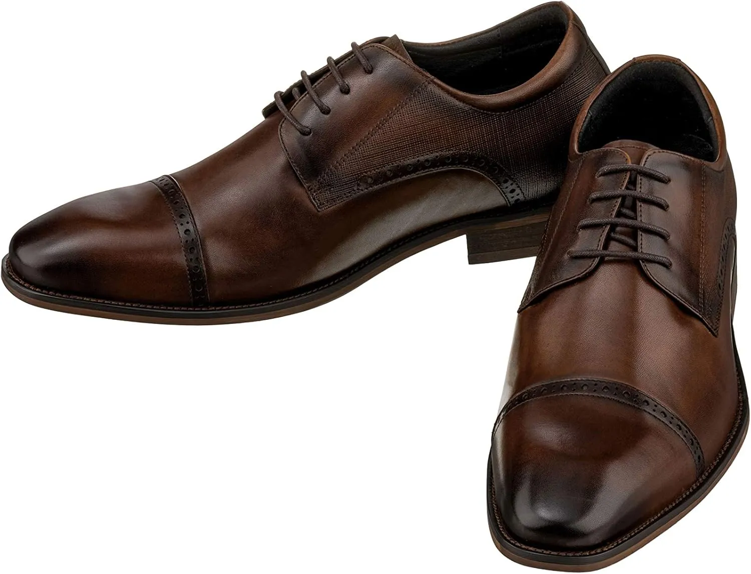 CALTO Men's Invisible Height Increasing Elevator Shoes - Coffee Brown Premium Leather Lace-up Dress Formal Oxfords - 2.4 Inches Taller - Y6303 - Size 11.5 D(M) US