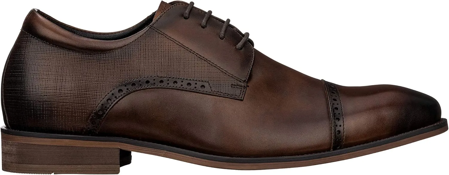 CALTO Men's Invisible Height Increasing Elevator Shoes - Coffee Brown Premium Leather Lace-up Dress Formal Oxfords - 2.4 Inches Taller - Y6303 - Size 11.5 D(M) US