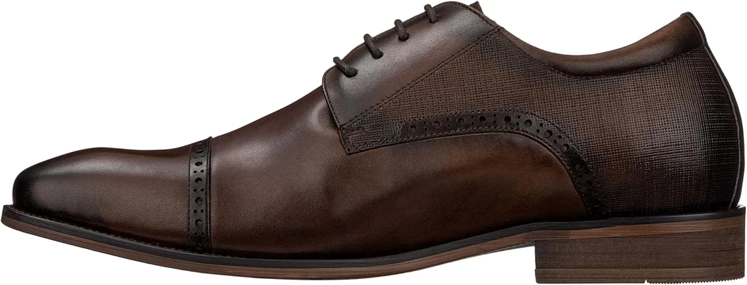 CALTO Men's Invisible Height Increasing Elevator Shoes - Coffee Brown Premium Leather Lace-up Dress Formal Oxfords - 2.4 Inches Taller - Y6303 - Size 11.5 D(M) US