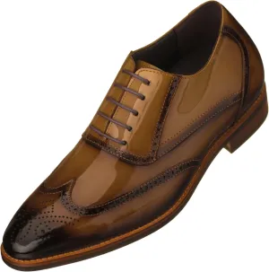 CALTO Men's Invisible Height Increasing Elevator Shoes - Dark Brown Patent Leather Lace-up Wing-tip Formal Oxfords - 3 Inches Taller - S1017 - Size 8 D(M) US