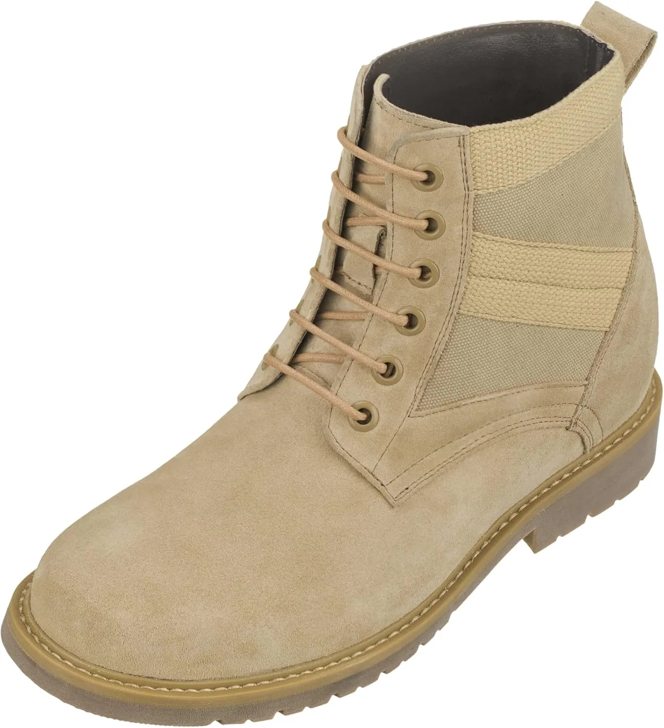 CALTO Men's Invisible Height Increasing Elevator Shoes - Desert Sand Suede Lace-up High-top Military Boots - 3.2 Inches Taller - S9012 - Size 9 D(M) US