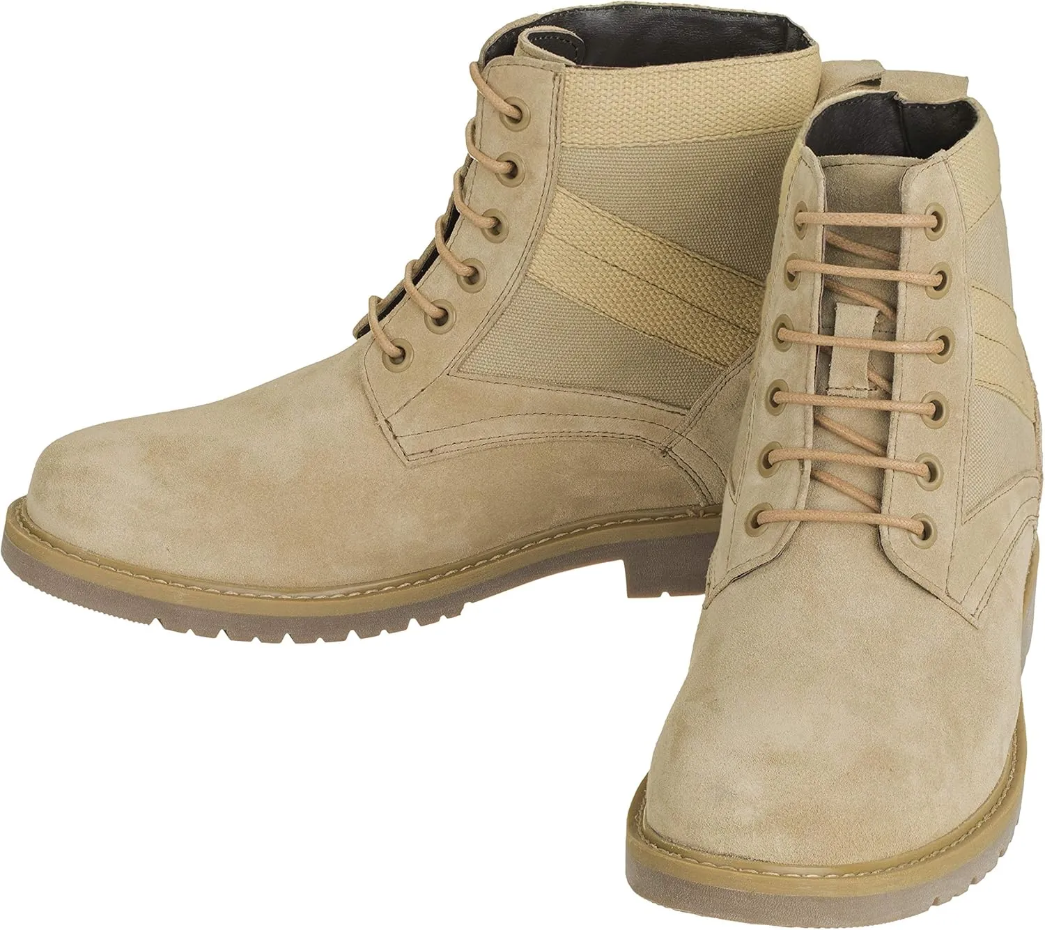 CALTO Men's Invisible Height Increasing Elevator Shoes - Desert Sand Suede Lace-up High-top Military Boots - 3.2 Inches Taller - S9012 - Size 9 D(M) US