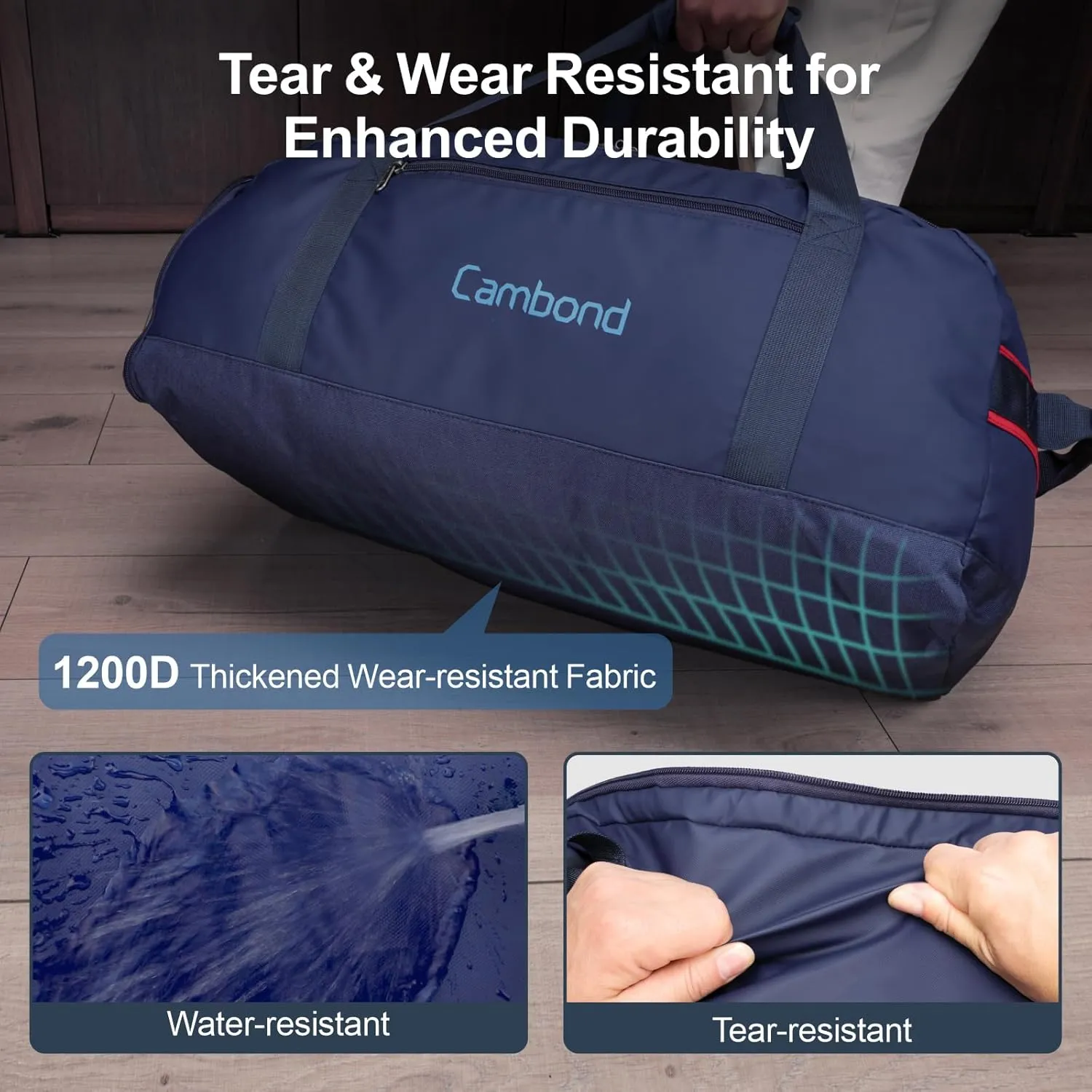 Cambond Airport Luggage Checked Bag - 60L Travel Duffle Bag for 4-5 Day Short Trip, Compact Foldable Travel Duffel Bags for Traveling with Shoe Compartment for Men Women, Checked Luggage, Dark Blue