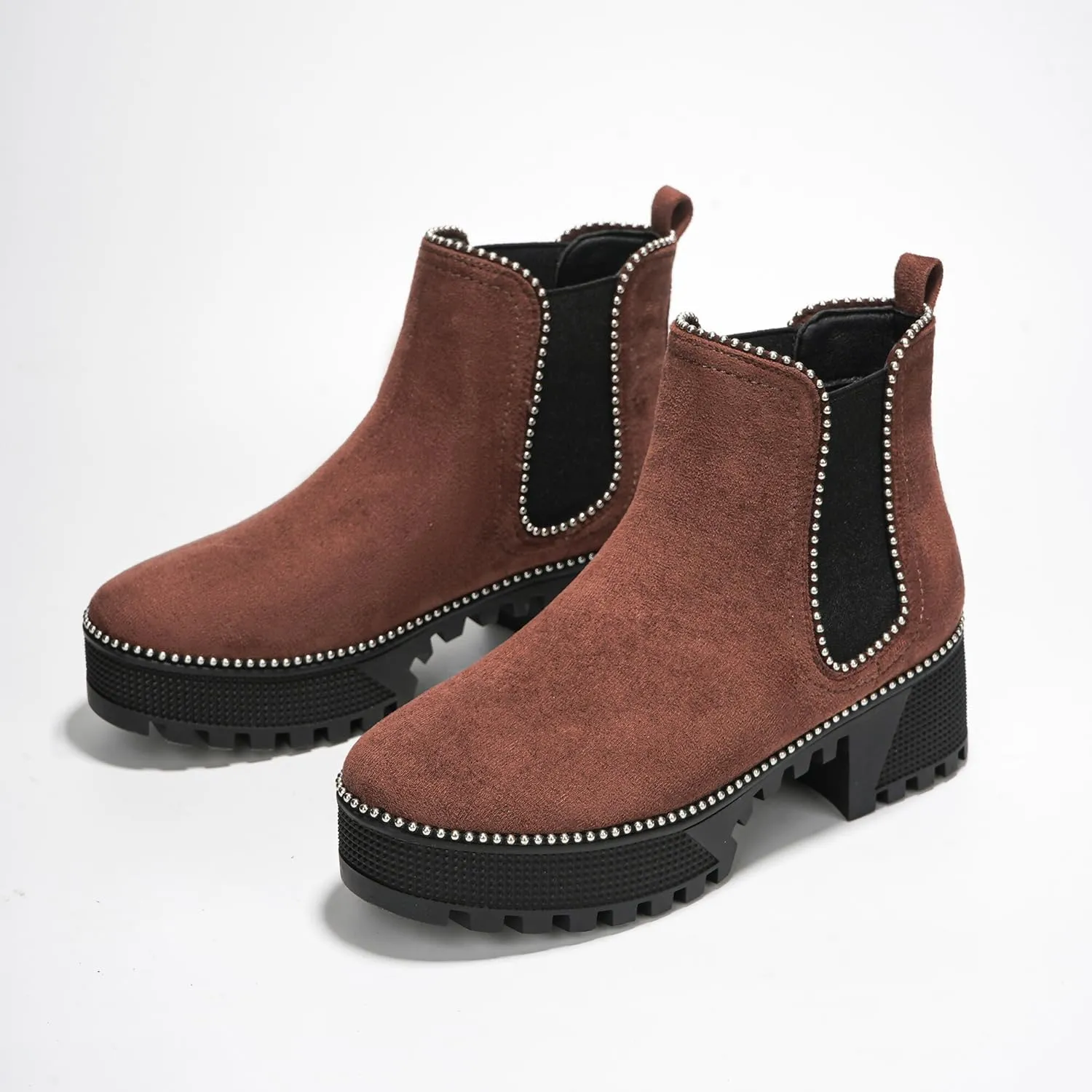 Cape Robbin Women's Platform Combat Ankle Boots - Studded Motorcycle Goth Boots with Spiky Design - Chunky Heel Lace-Up Style (Spiky)