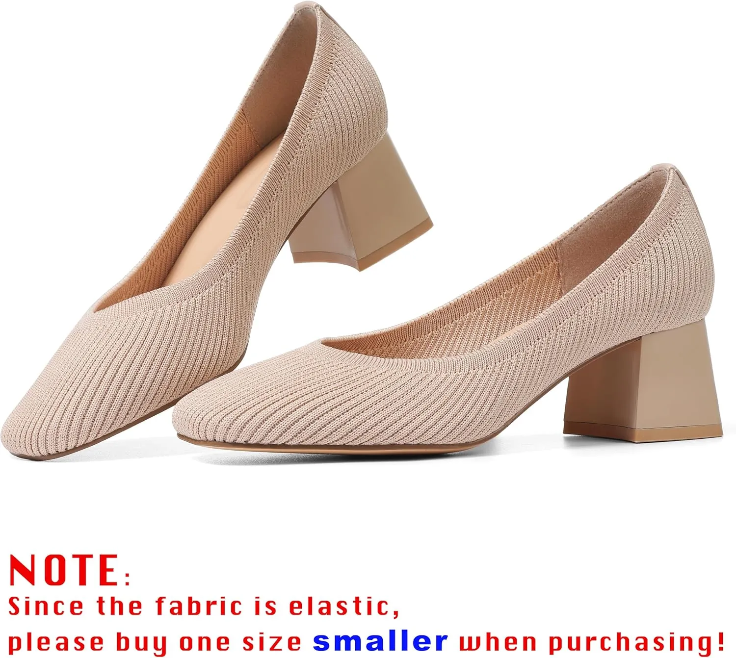 CELNEPHO Women’s Pumps Chunky Low Block Heel Closed Toe Comfortable Dress Pumps Knit Shoes Arch Support Slip On Wedding Shoes Casual Office