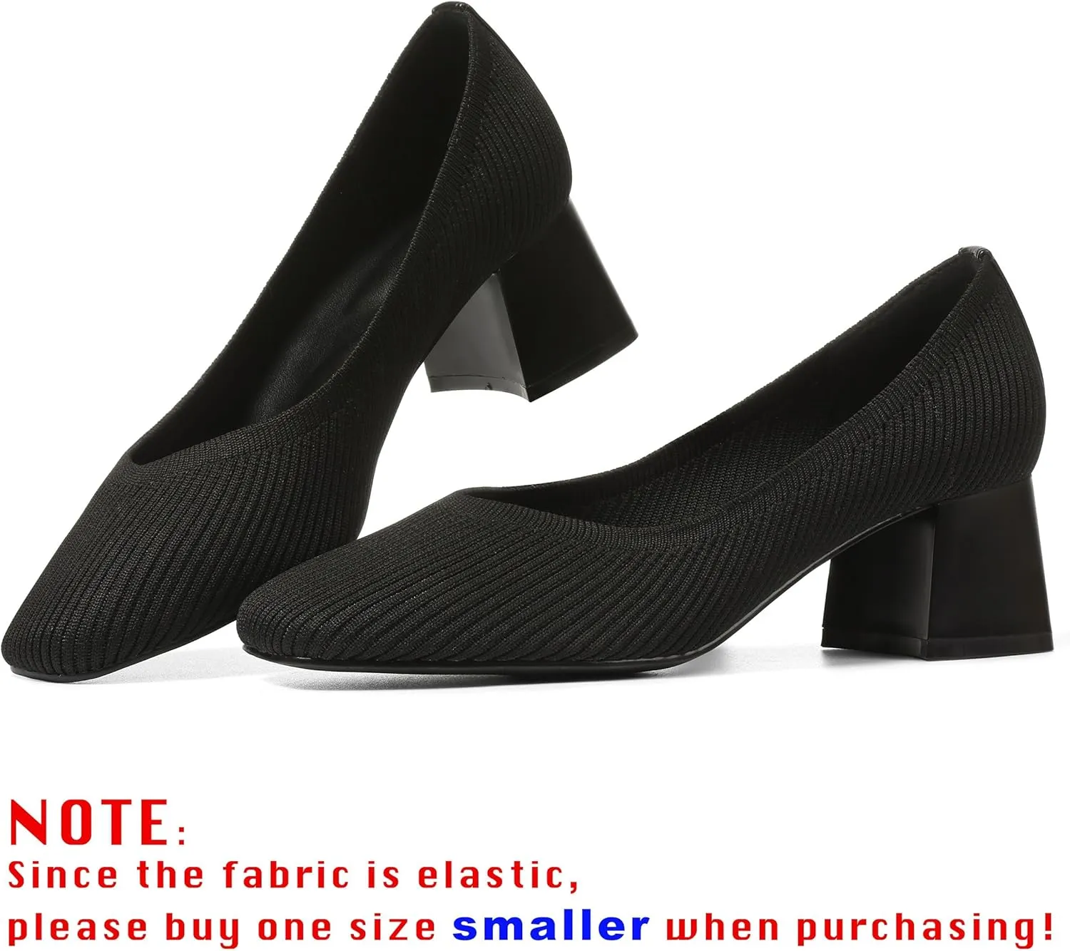 CELNEPHO Women’s Pumps Chunky Low Block Heel Closed Toe Comfortable Dress Pumps Knit Shoes Arch Support Slip On Wedding Shoes Casual Office