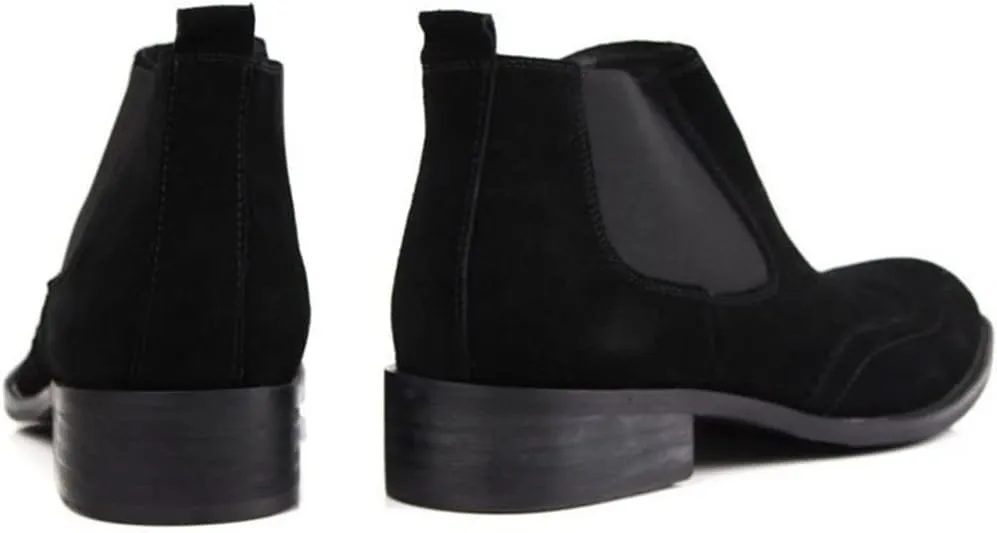 Chelsea Boot for Men Work Boot Wingtip Brogue Carving Pull On StyleGenuine Leather Block Heel Burnished Toe