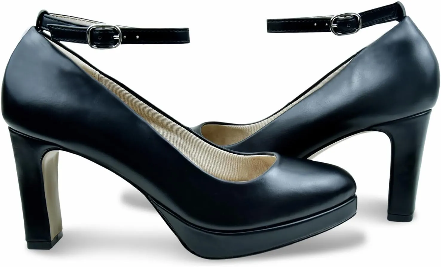 Close Toe Classic High Heels Platform High Heels Round Toe Comfortable Low Platform Mary Jane Dress Pumps Shoes Ankle Strap Shoes for Casual Work Wedding