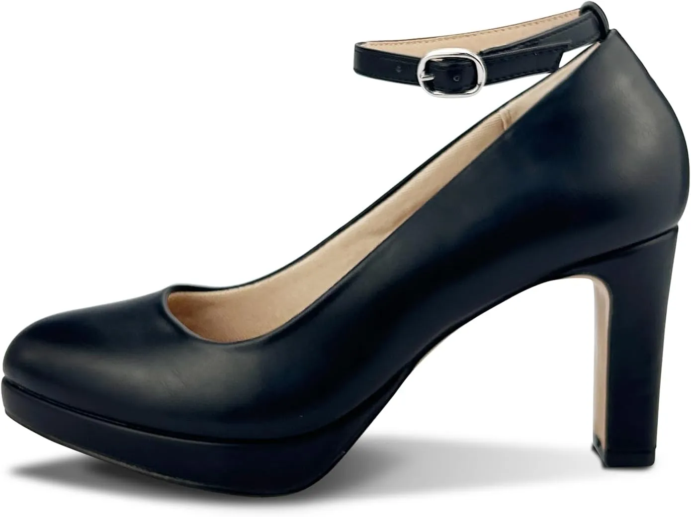 Close Toe Classic High Heels Platform High Heels Round Toe Comfortable Low Platform Mary Jane Dress Pumps Shoes Ankle Strap Shoes for Casual Work Wedding