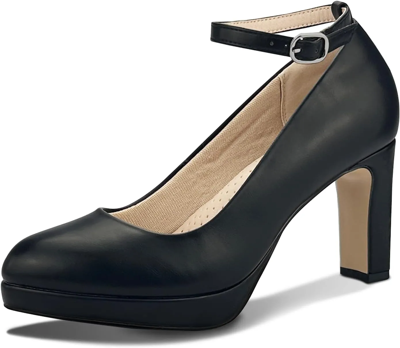 Close Toe Classic High Heels Platform High Heels Round Toe Comfortable Low Platform Mary Jane Dress Pumps Shoes Ankle Strap Shoes for Casual Work Wedding