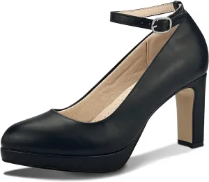 Close Toe Classic High Heels Platform High Heels Round Toe Comfortable Low Platform Mary Jane Dress Pumps Shoes Ankle Strap Shoes for Casual Work Wedding