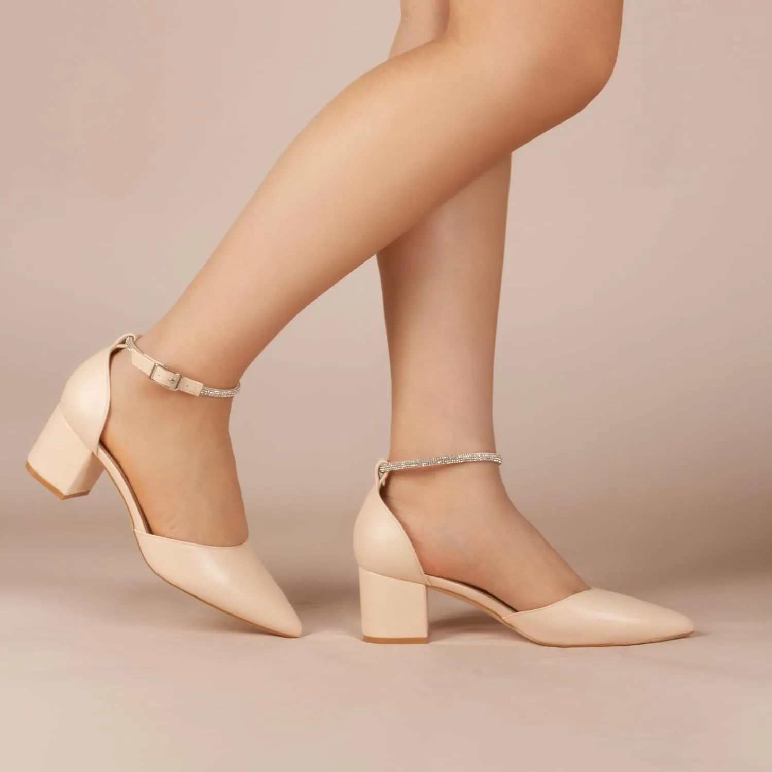 Closed Toe Heels Pumps Women High Block Chunky Heeled Pointed Toed Ankle Strap Pump Shoes Office Wedding Casual Dance Glitter Pumps Shoes for Lady Size 6-10