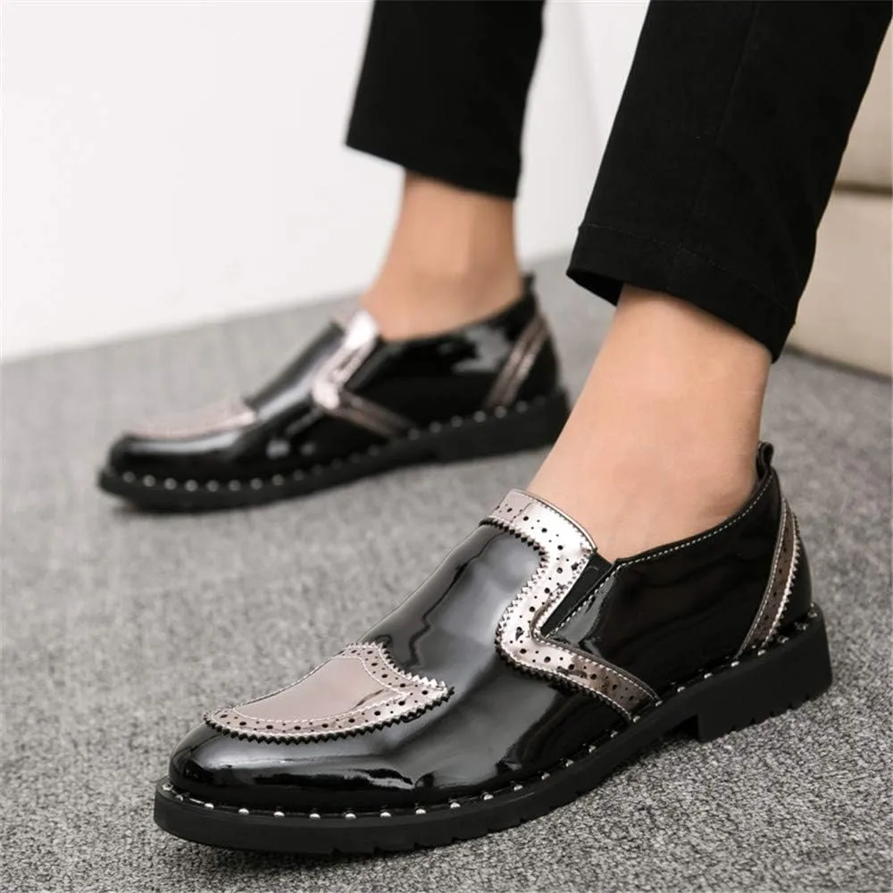 Comodish Men's Business Oxford Casual Personality Stylish Stitching Thick Patent Leather Brogue Shoes