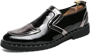 Comodish Men's Business Oxford Casual Personality Stylish Stitching Thick Patent Leather Brogue Shoes