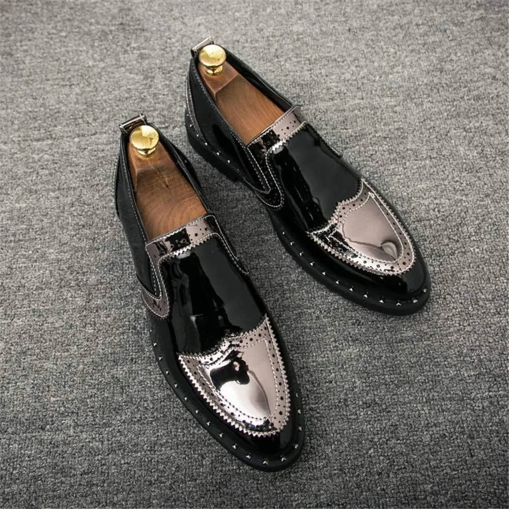 Comodish Men's Business Oxford Casual Personality Stylish Stitching Thick Patent Leather Brogue Shoes