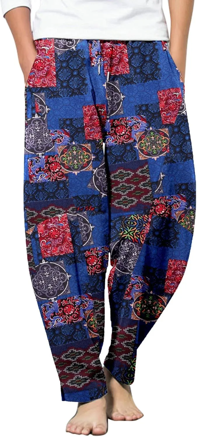 COOFANDY Men's Linen Harem Drawstring Pants Casual Elastic Waist Lightweight Trouser Hippie Summer Beach Yoga Pants