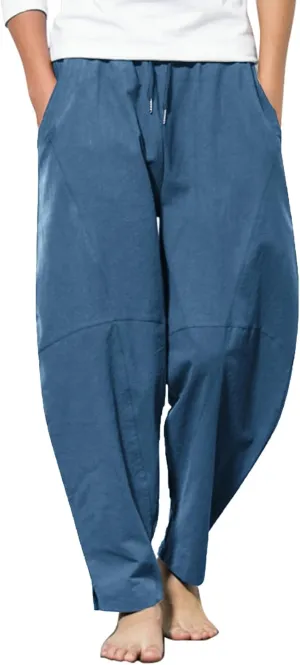 COOFANDY Men's Linen Harem Drawstring Pants Casual Elastic Waist Lightweight Trouser Hippie Summer Beach Yoga Pants