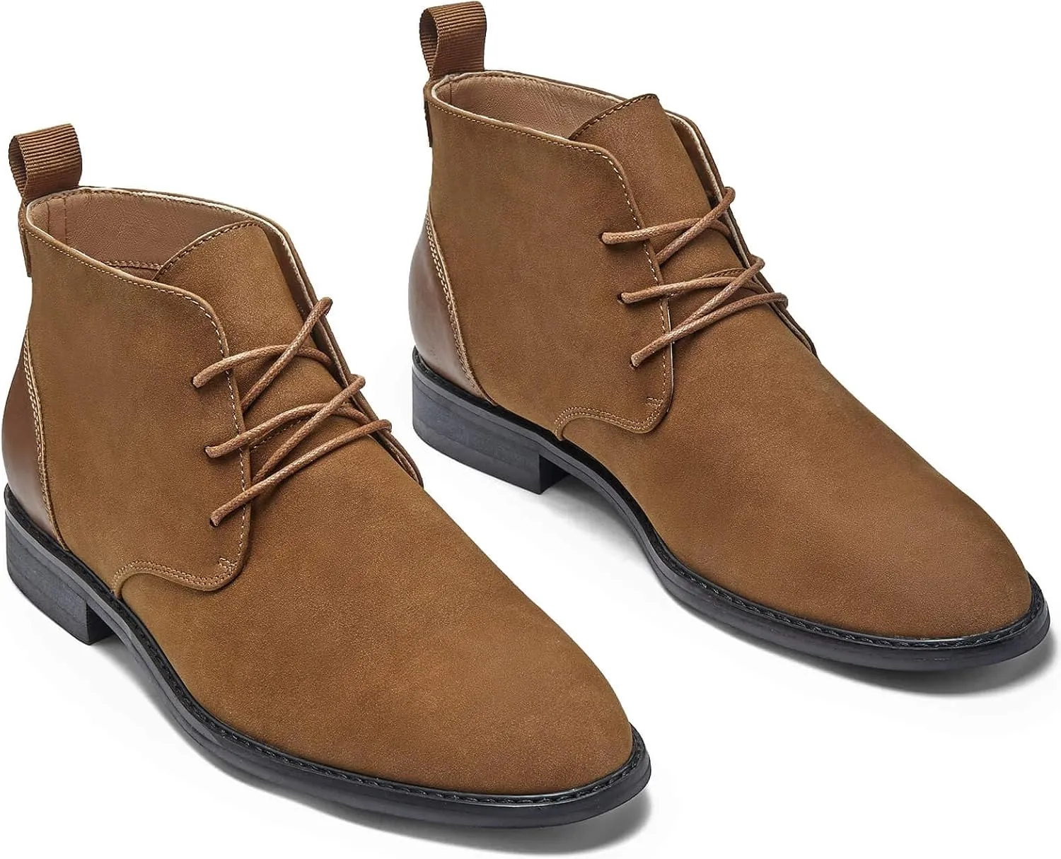 Coutgo Mens Chukka Boots Dress Desert Ankle Boots Lace Up Suede Stacked Low Heel Mid Top Booties Shoes