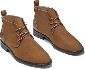 Coutgo Mens Chukka Boots Dress Desert Ankle Boots Lace Up Suede Stacked Low Heel Mid Top Booties Shoes