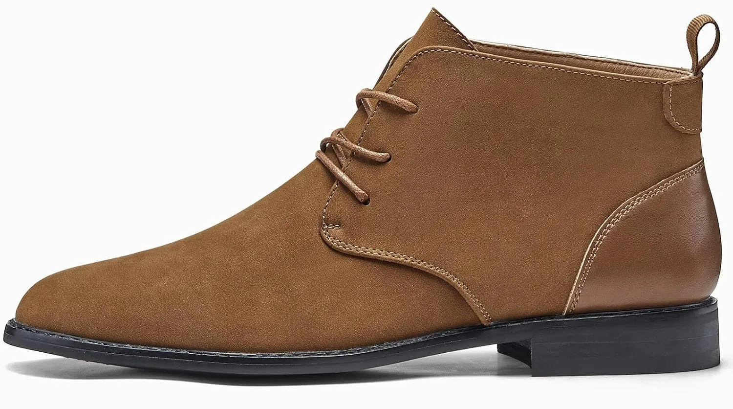 Coutgo Mens Chukka Boots Dress Desert Ankle Boots Lace Up Suede Stacked Low Heel Mid Top Booties Shoes