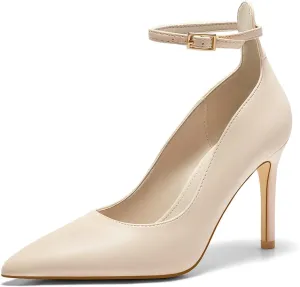 Coutgo Womens High Heels Closed Pointed Toe Ankle Strap Stiletto Pumps Dress Office Shoes