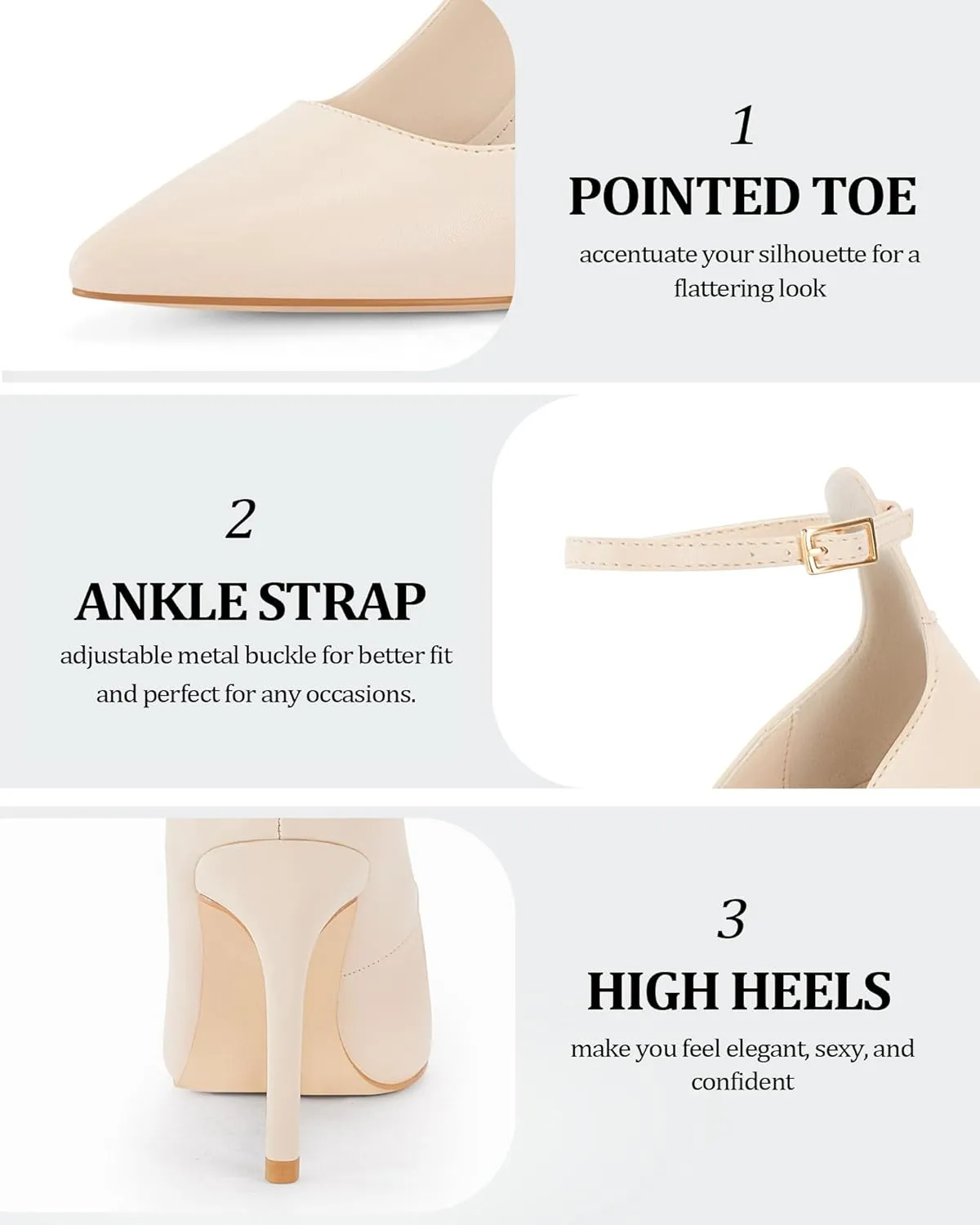Coutgo Womens High Heels Closed Pointed Toe Ankle Strap Stiletto Pumps Dress Office Shoes
