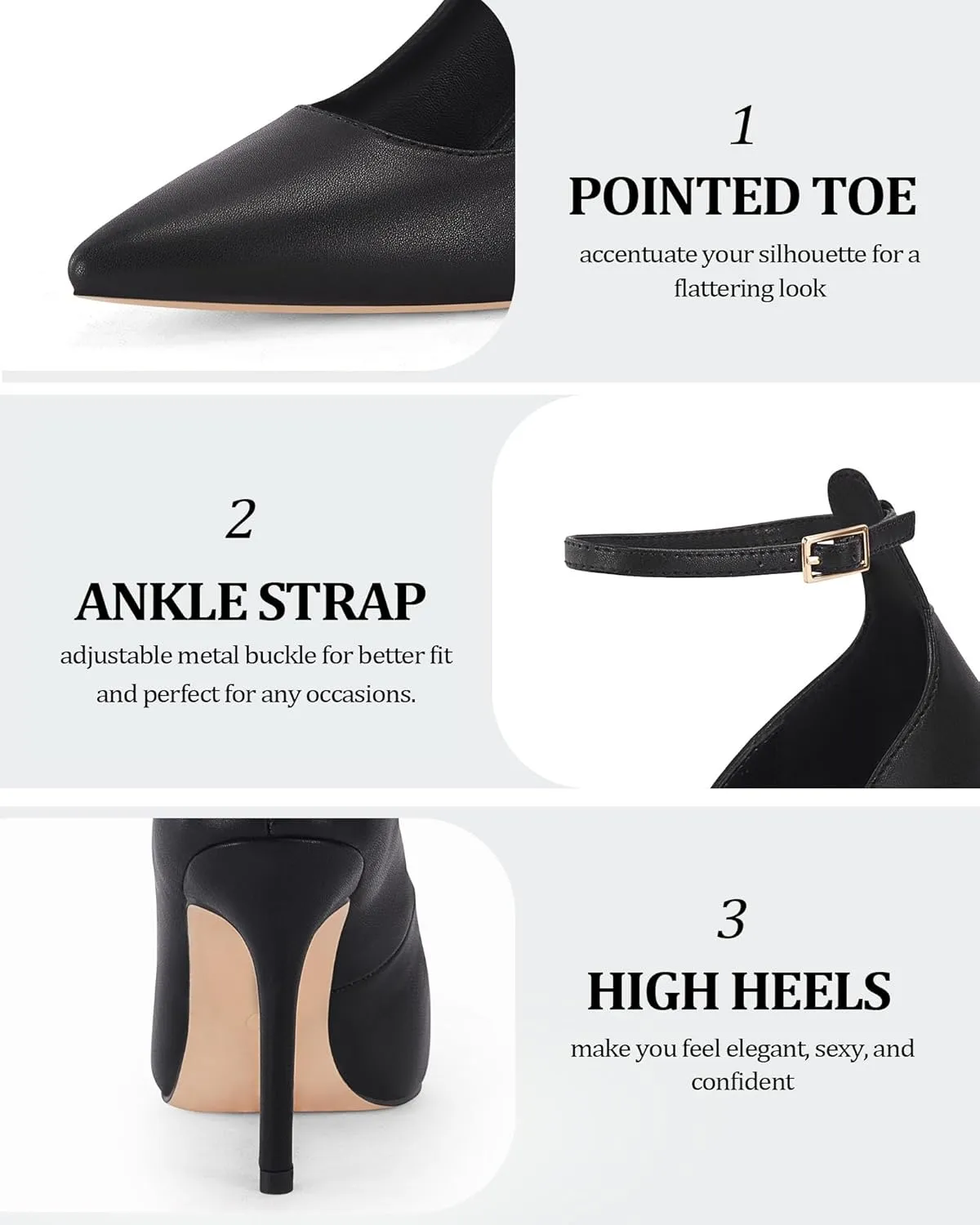 Coutgo Womens High Heels Closed Pointed Toe Ankle Strap Stiletto Pumps Dress Office Shoes