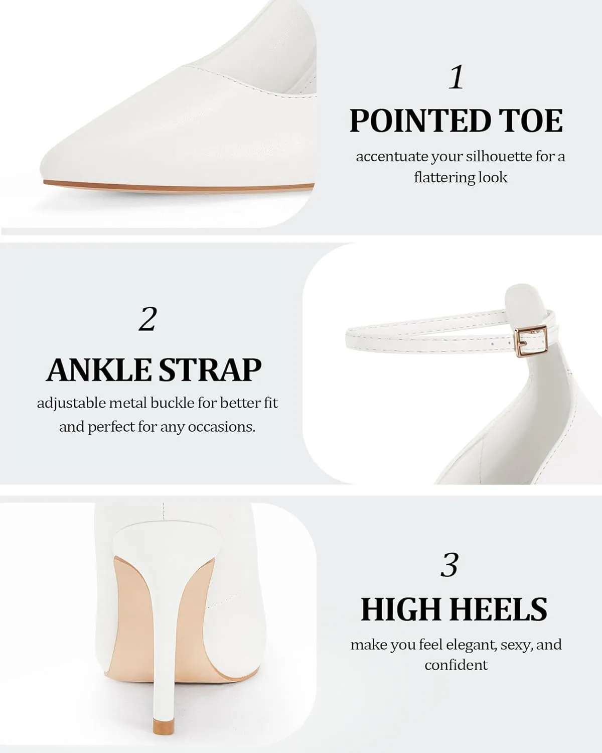 Coutgo Womens High Heels Closed Pointed Toe Ankle Strap Stiletto Pumps Dress Office Shoes
