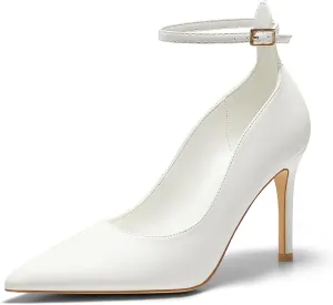 Coutgo Womens High Heels Closed Pointed Toe Ankle Strap Stiletto Pumps Dress Office Shoes