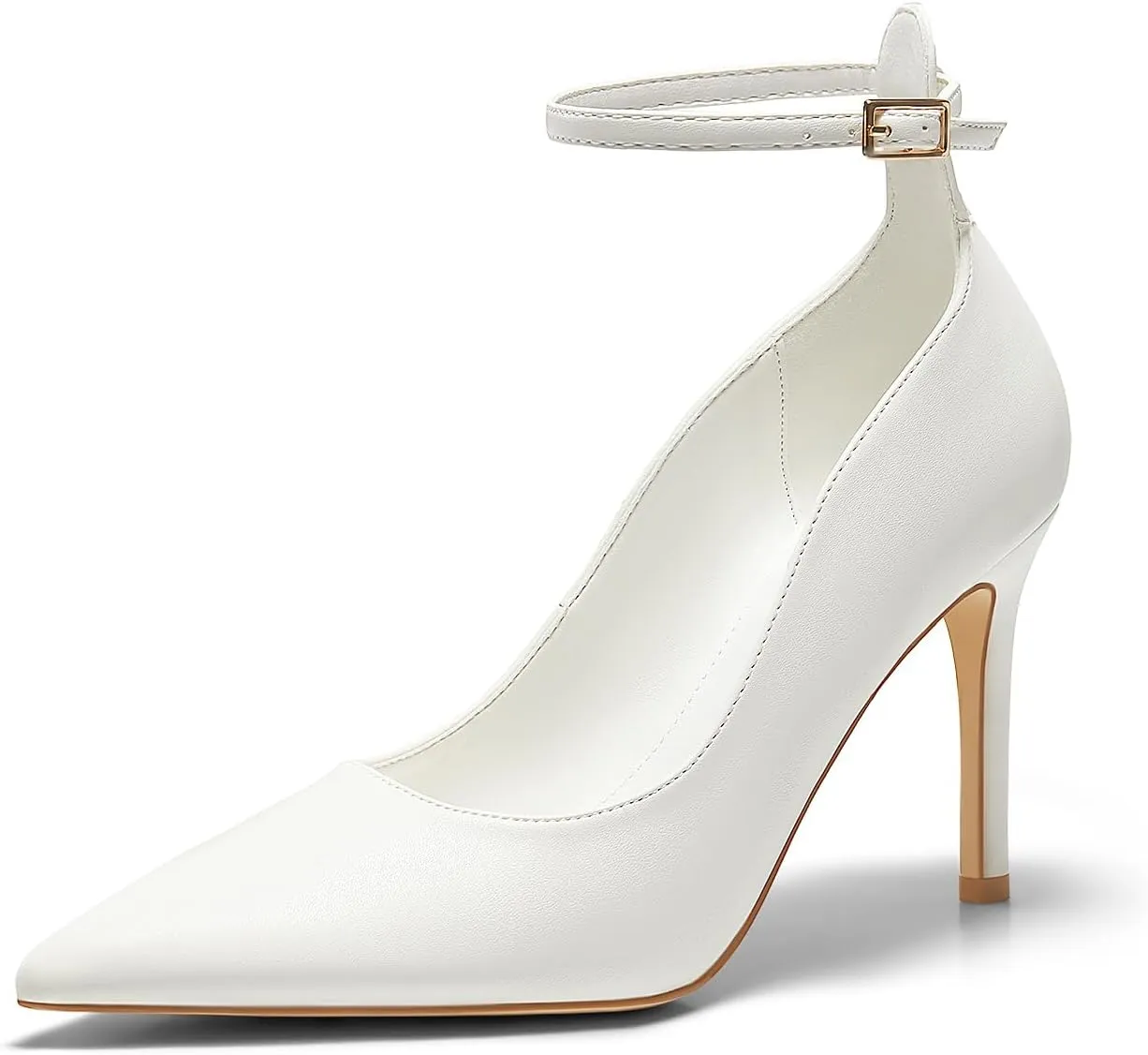 Coutgo Womens High Heels Closed Pointed Toe Ankle Strap Stiletto Pumps Dress Office Shoes