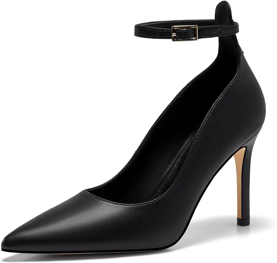 Coutgo Womens High Heels Closed Pointed Toe Ankle Strap Stiletto Pumps Dress Office Shoes