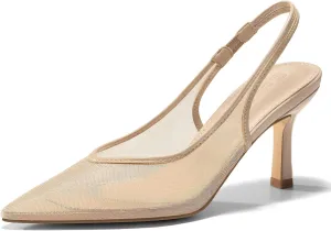 Coutgo Womens Mesh Slingback Kitten Heels Pointed Toe Low Heel Pumps Sexy Dress Shoes
