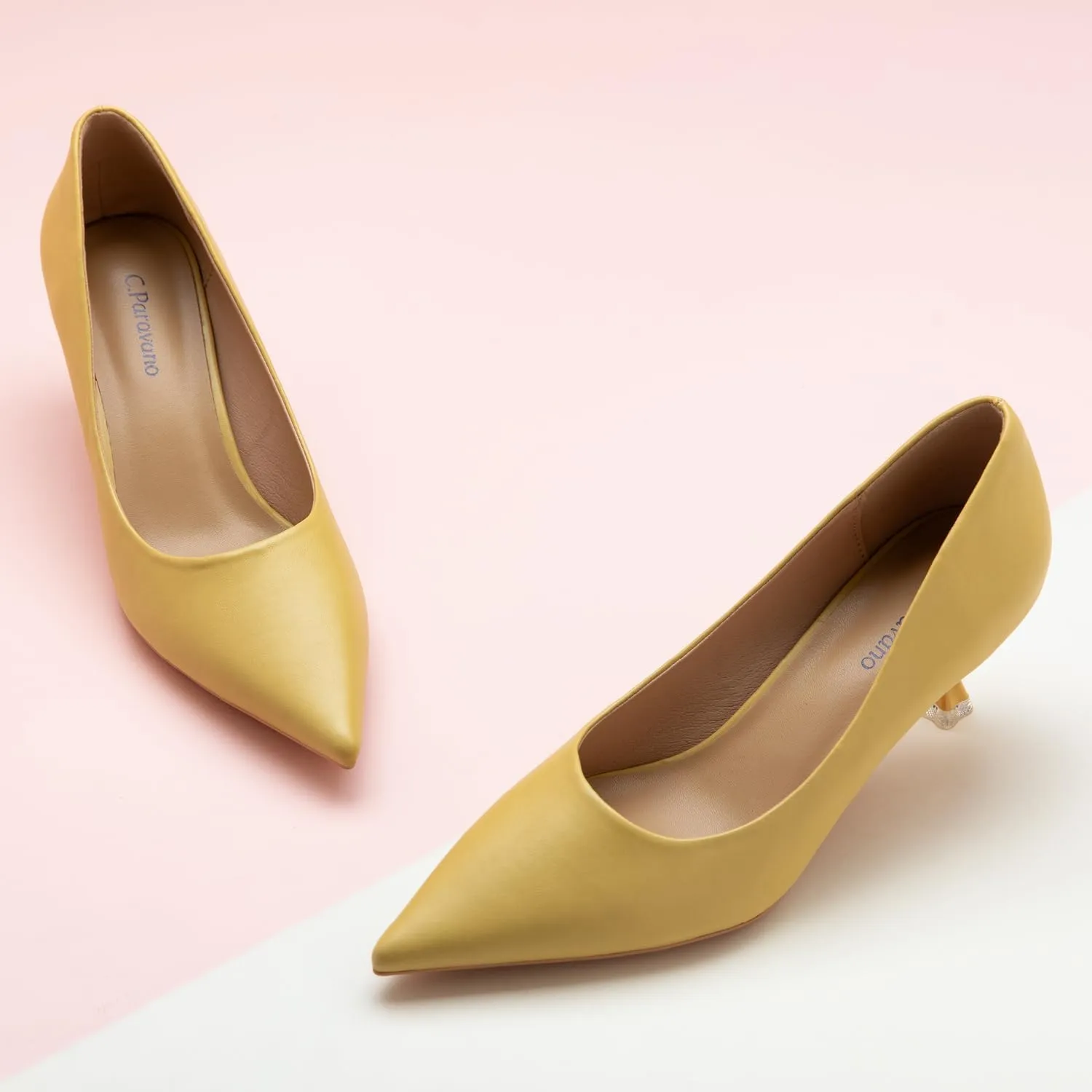C.Paravano Classic Women's Pumps Metal Square Buckle Pointy Heels for Ladies Stiletto Heel Pointed Toe Dressy Womens Heels Comfortable Office Wear