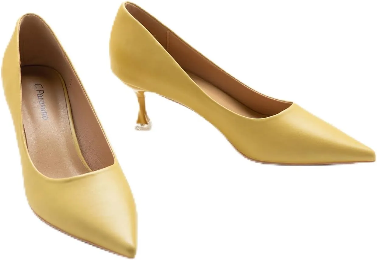 C.Paravano Classic Women's Pumps Metal Square Buckle Pointy Heels for Ladies Stiletto Heel Pointed Toe Dressy Womens Heels Comfortable Office Wear