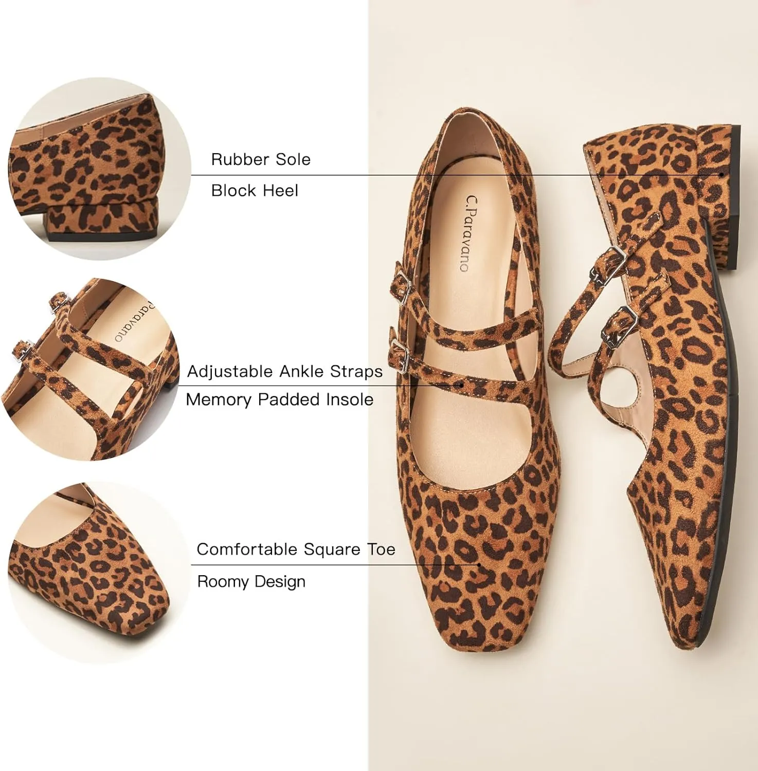 C.Paravano Luxury Mary Jane Ballet Flats: Adjustable Double Straps & Square Toe|Premium Comfort for Gallery Openings, Spring Brunches|Style w/Midi Skirts or Cropped Trousers