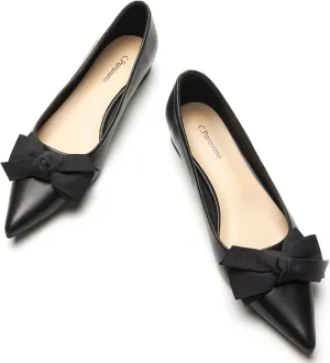 C.Paravano Pointy Bow Flats Women's Flats Ballet Shoes for Women（Black,Size 11.5