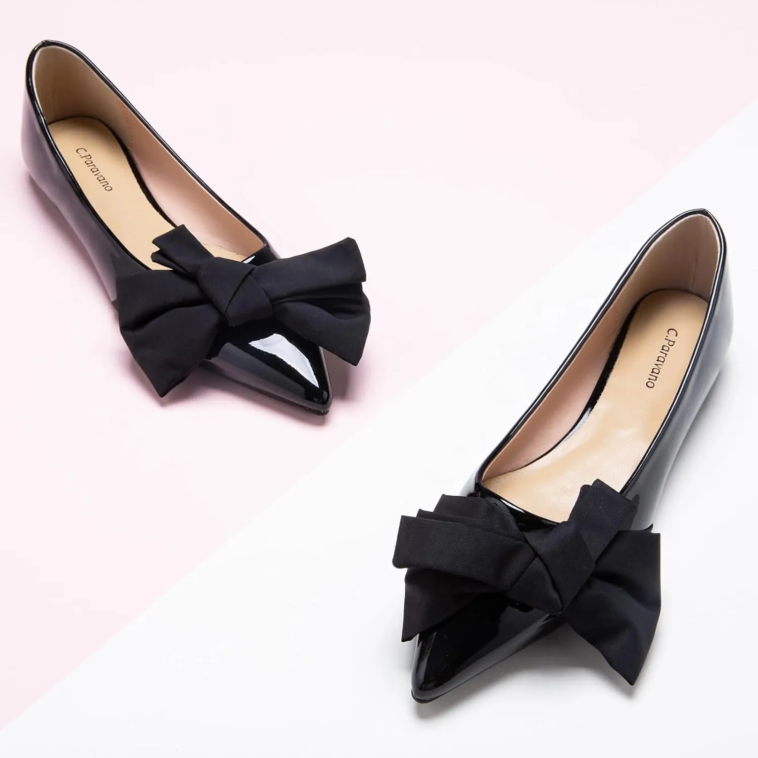 C.Paravano Pointy Bow Flats Women's Flats Comfortable Stylish Slip-On Shoes for Casual and Office