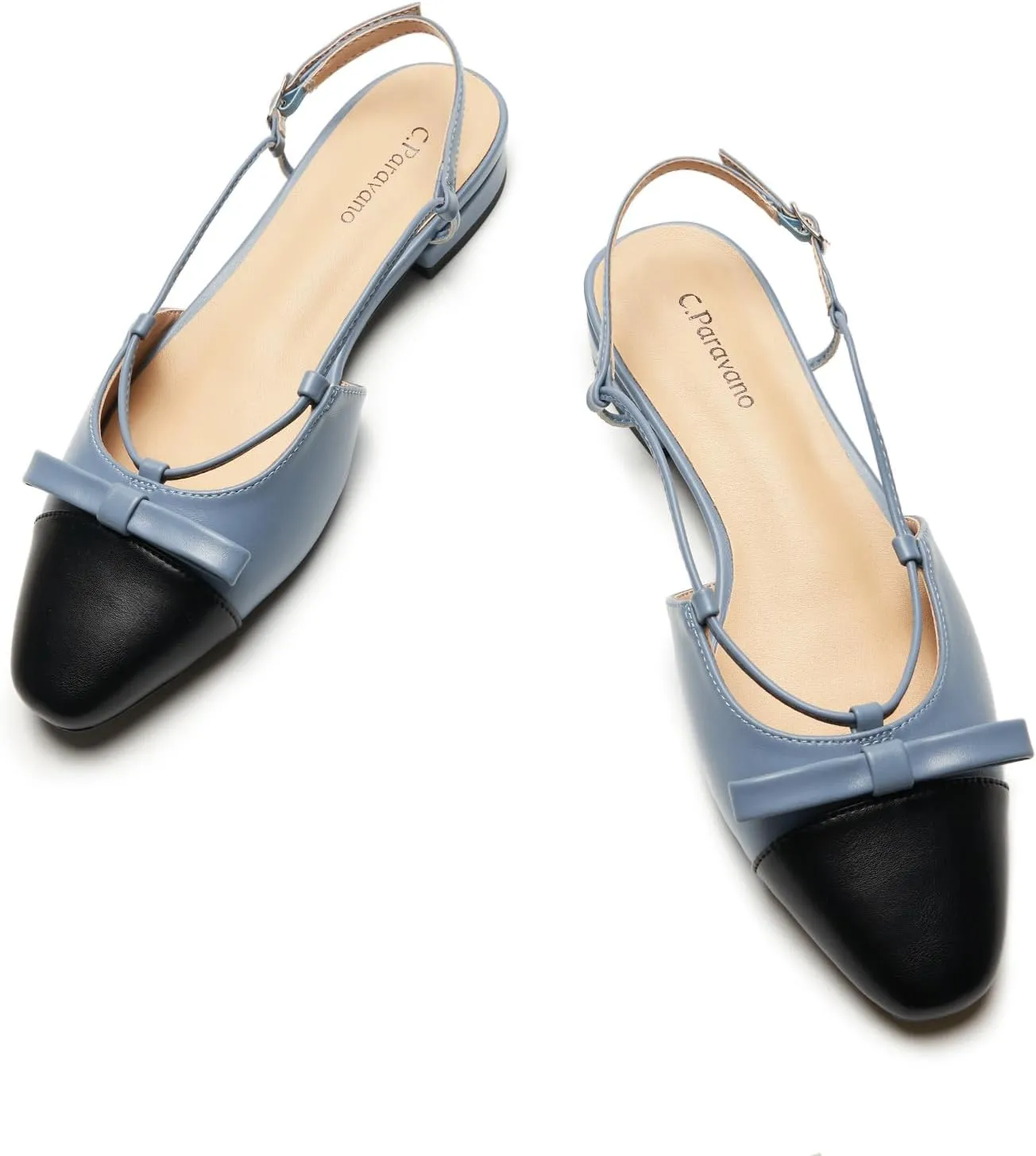 C.Paravano Women's Almond Toe Slingback Flats with Cap, Stylish Comfort Flats for Casual, Dressy, Office Wear