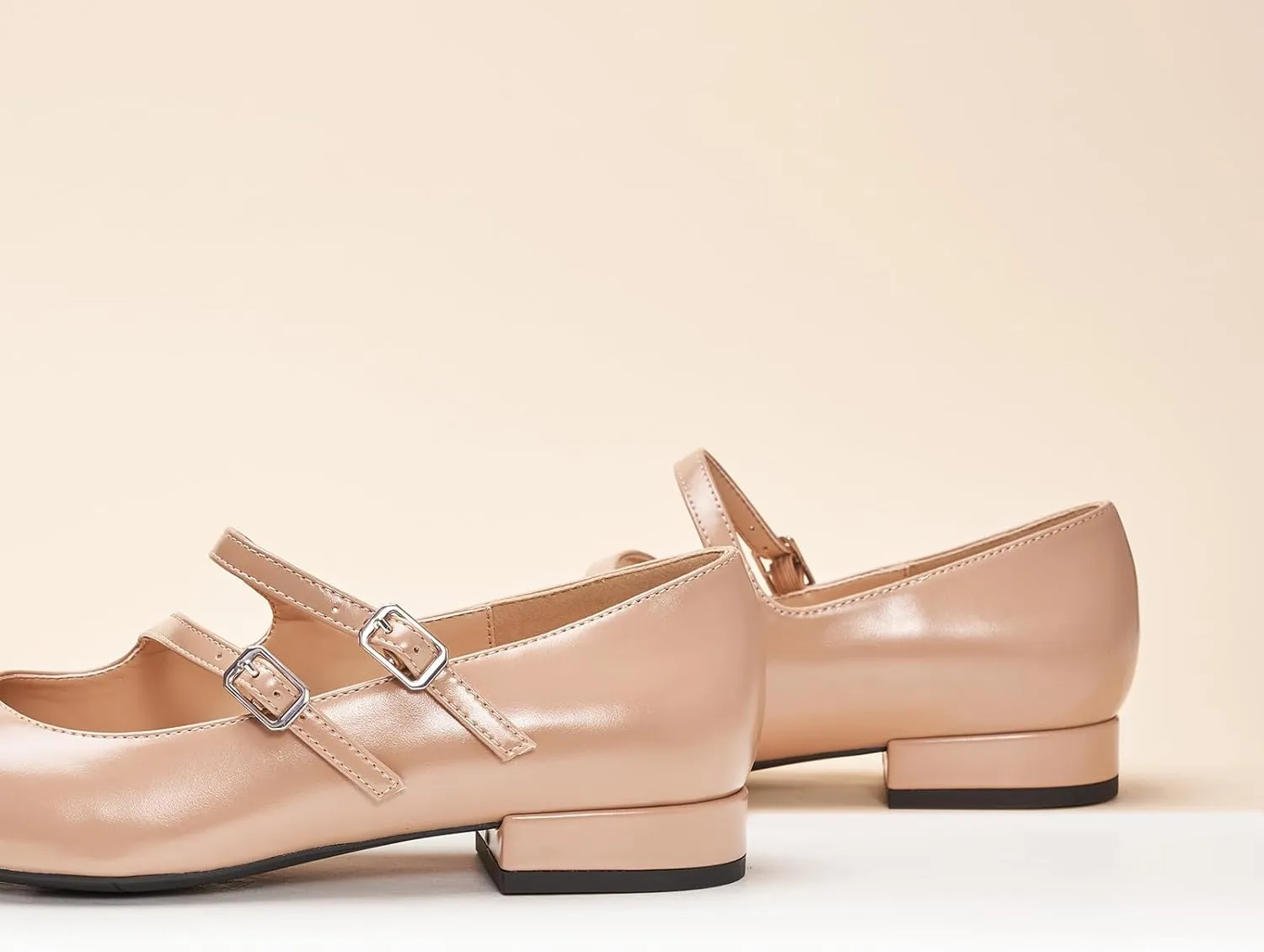 C.Paravano Women's Flats Mary Jane Flats Square Toe Block Heel Adjustable Double Straps Flats Fashion Casual Dressy Shoes for Office，Weddings & Cocktail Parties