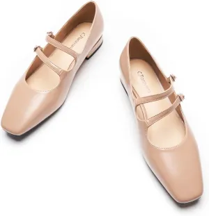 C.Paravano Women's Flats Mary Jane Flats Square Toe Block Heel Adjustable Double Straps Flats Fashion Casual Dressy Shoes for Office，Weddings & Cocktail Parties